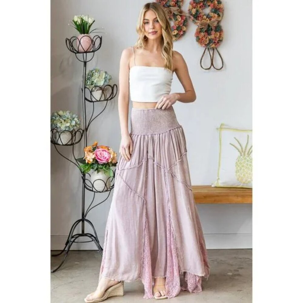064 Oli & Hali Lilac Washed Lace Inset Maxi Skirt NWOT Size Large - Picture 3 of 11
